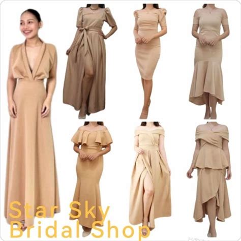 BEIGE NUDE COLOR WEDDING GOWN Filipiniana Formal Evening Maxi Long Bridemaid Ninang Dress