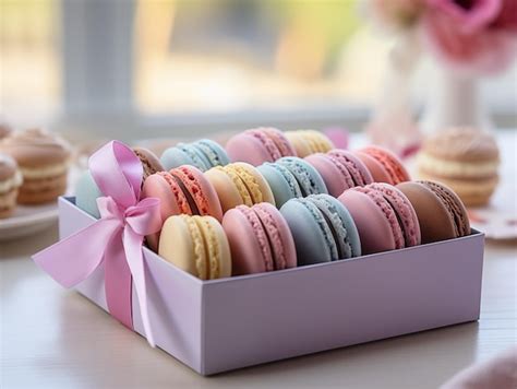 Premium Photo Colorful Macaroons In A Festive Box