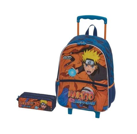 Mochila Naruto Kurama Rodinha E Estojo Duplo Pacifc Mochila Bolsa