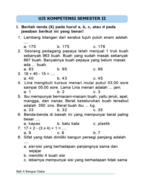 Soal Latihan Mat Kelas 2 Sd Semester 2 2 Pdf