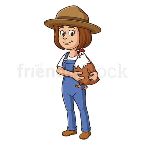 Cartoon Female Farmer Holding Hen Vector Clip Art Friendlystock