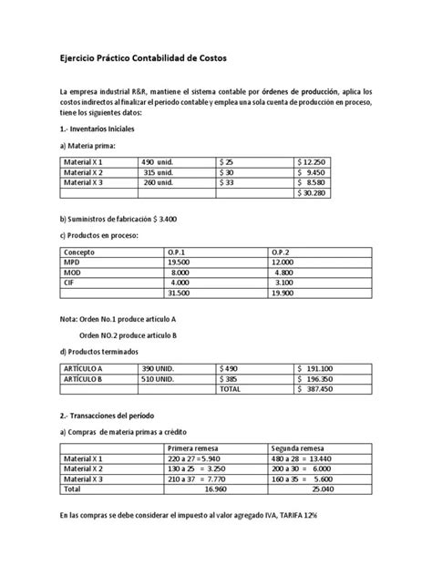 Ejercicios De Contabilidad De Costos Resueltos En Excel Usan