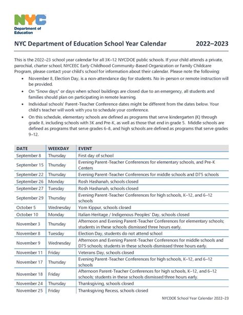 New York City School District Calendar Holidays 2023 - School Calendar Info