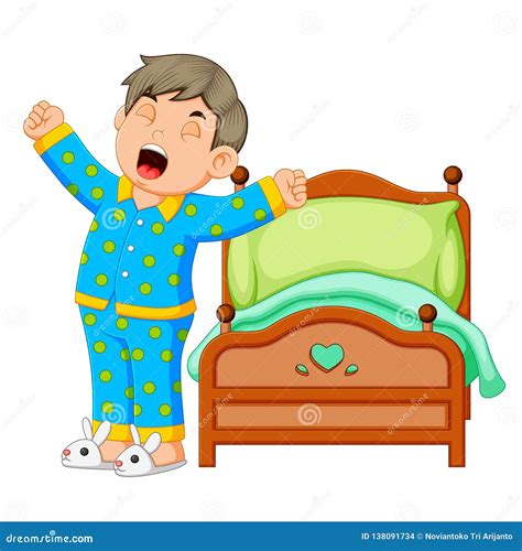 A Boy Wake Up And Stretching In Morning Stock Vector Illustration Of