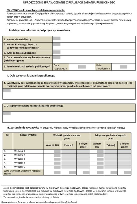 Uproszczone Sprawozdanie Z Realizacji Zadania Publicznego