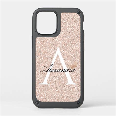 Glitter Rose Gold Blush Pink Butterfly Monogram Speck Iphone 12 Mini Case Zazzle