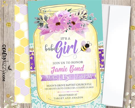 Mason Jar Baby Shower Invitations Bee Baby Shower Invitation