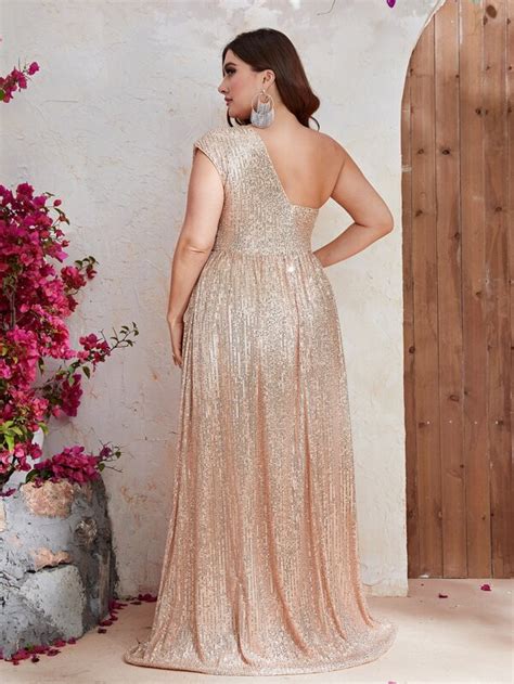 Fniseti Plus One Shoulder Sequin Formal Dress Shein Usa