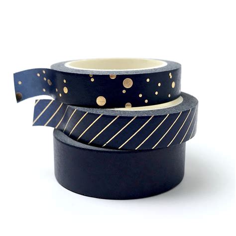 Navy Blue Washi Tape Set Gold Foil Polka Dots Spots Gilded Etsy