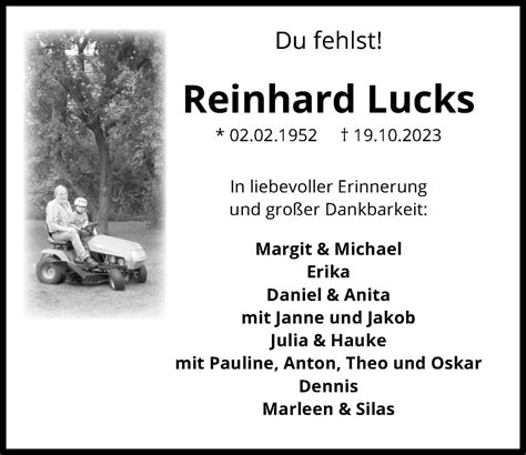 Traueranzeigen Von Reinhard Lucks Trauer Anzeigen De