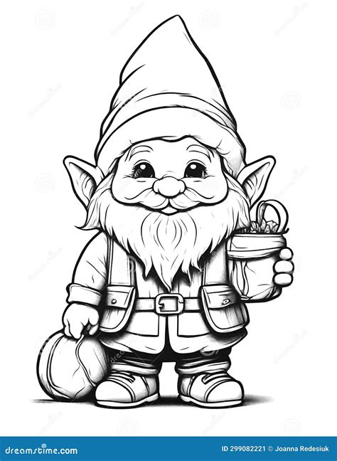 Cute Funny Christmas Elf Coloring Page For Kids Stock Illustration