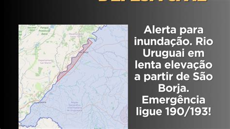 Alerta para inundação Rio Uruguai em lenta elevação a partir de São