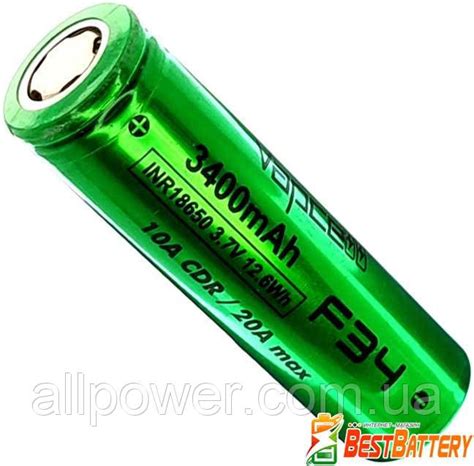 Аккумулятор 18650 VapCell F34 3400 mAh Li-Ion INR, 3.7В, 10А (20A ...