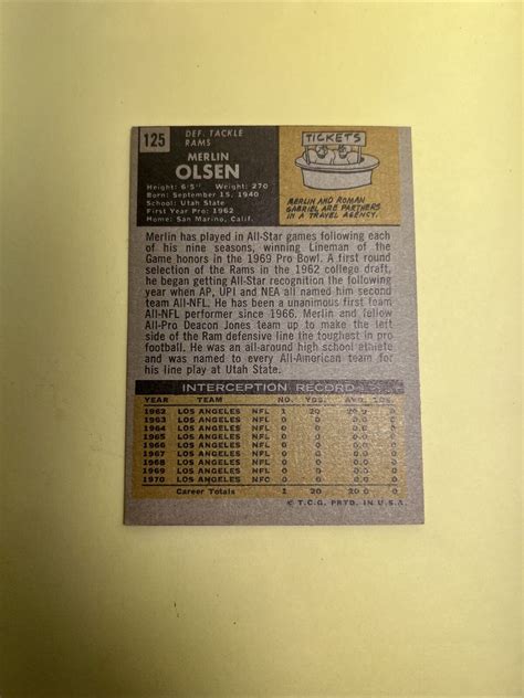 1971 Topps Merlin Olsen 125 HOF EX EBay