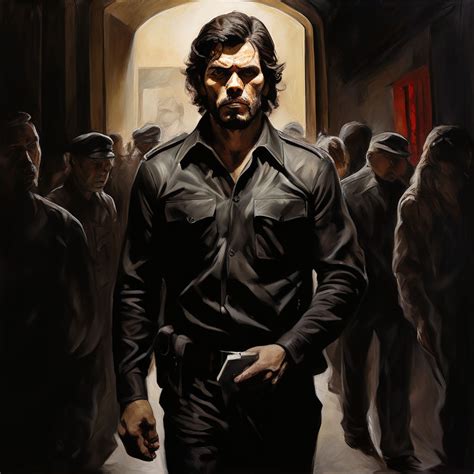 Che Guevara Faced Muscular Man In Black Leather Ss Uniform By Adrian