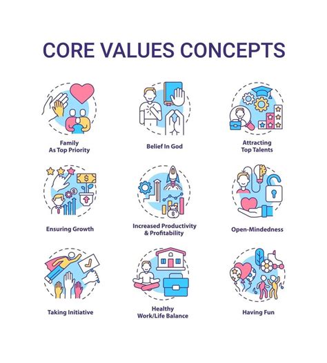 Conjunto De Iconos De Concepto De Valores Fundamentales Vector