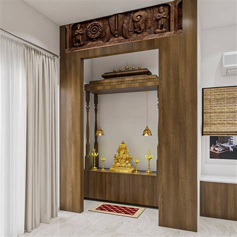 Compact Mandir Design With Beautifully Carved Mandir Livspace