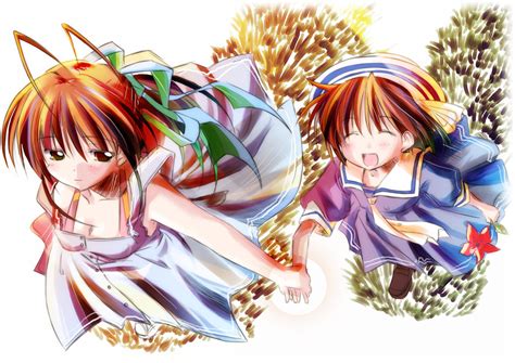 Safebooru 2girls Antenna Hair Brown Hair Clannad Closed Eyes Dress