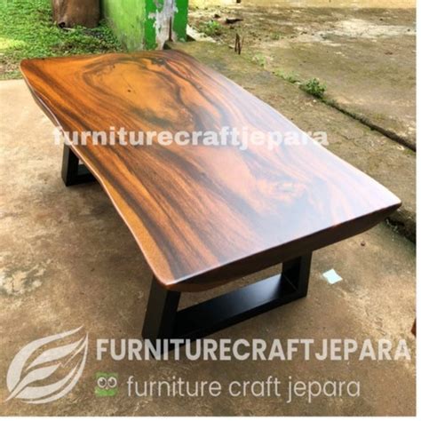 Jual Meja Tamu Lesehan Kayu Solid Trembesi Kaki Besi Coffee Table