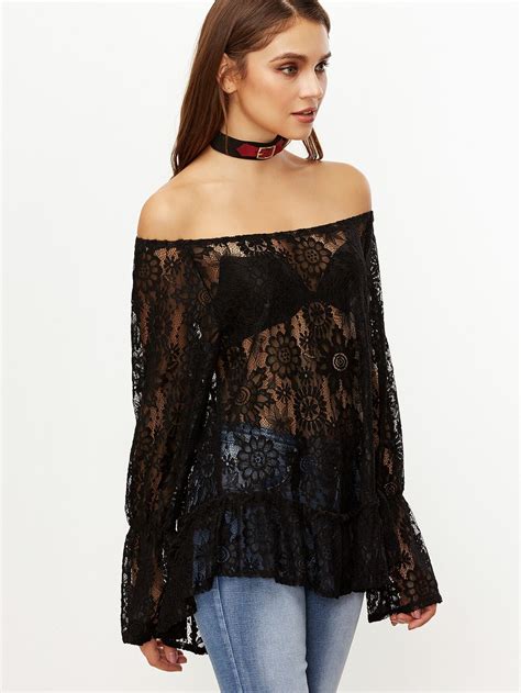 Blusa De Malla Y Encaje Negro Spanish SheIn Sheinside