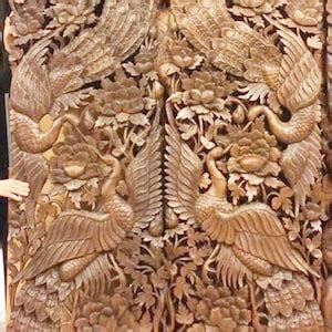 Handmade Carved Teak Door Extra Headboard Large Wood Wall Art Etsy