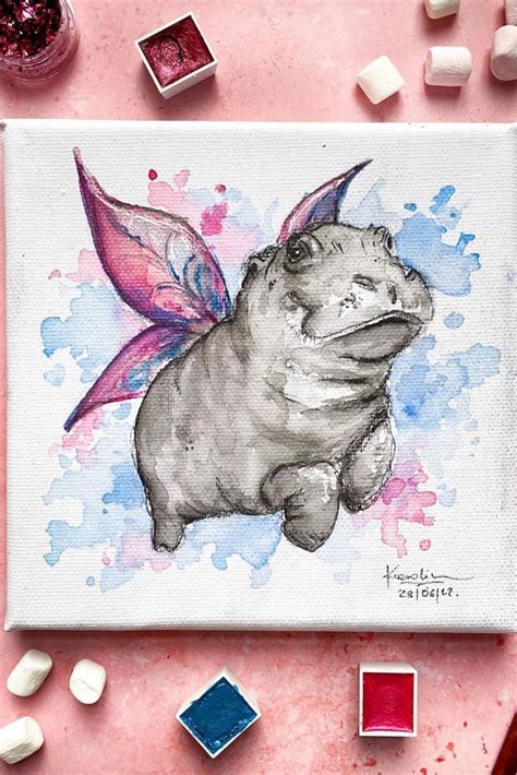 MAGIC FLYING HIPPO PAINTING | Watercolor paint set, Painting, Metallic ...