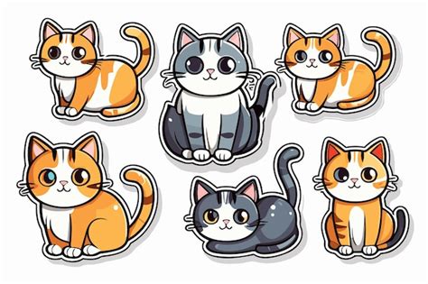 Ilustra O De Adesivos De Gatos Fofos E Engra Ados Vetor Premium