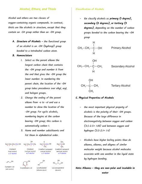 Alcohol Ethers And Thiols Alcohol Ethers And Thiols Alcohol And