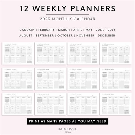 Weekly Planner Printable Landscape Minimalist Weekly Etsy