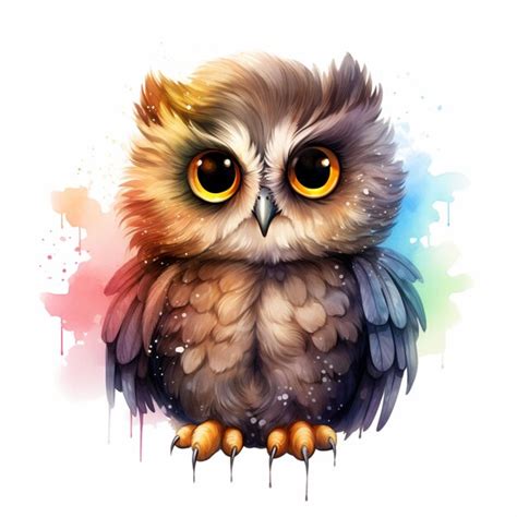 Premium Ai Image There Is A Watercolor Painting Of An Owl With Big