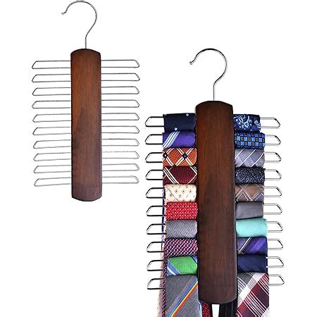 Amazon Umo Lorenzo 2 Pack Premium Wooden Necktie And Belt Hanger