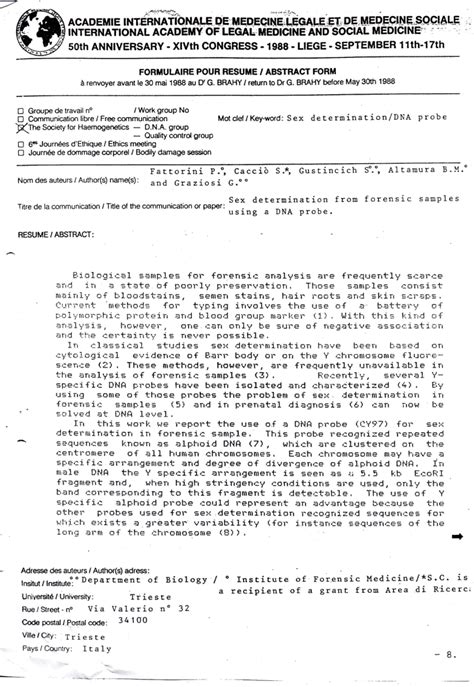 Pdf Sex Determination In Forensic Samples Using A Dna Probe