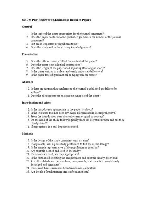 Reviewer Checklist Pdf Statistical Hypothesis Testing Evaluation