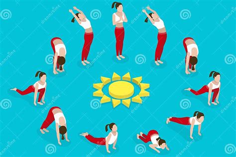 3d Isometric Flat Vector Illustration Of Surya Namaskar Stock Vector