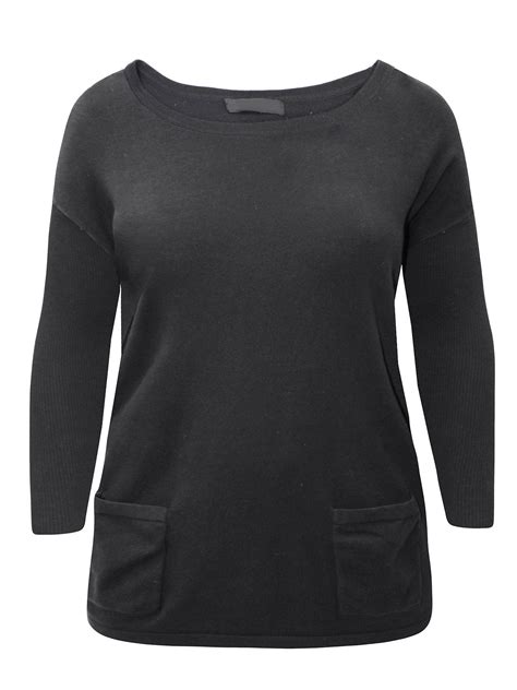 Curve BLACK Ribbed Sleeve Fine Knit Jumper Plus Size 14 16 To 26 28