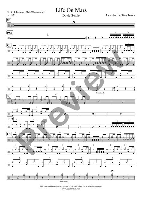 Drum Sheet Music David Bowie Life On Mars