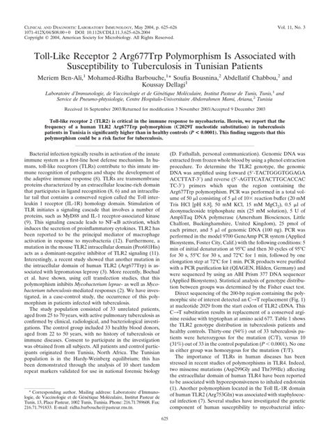 Pdf Toll Like Receptor 2 Arg677trp Polymorphism Is Associated With Susceptibility To