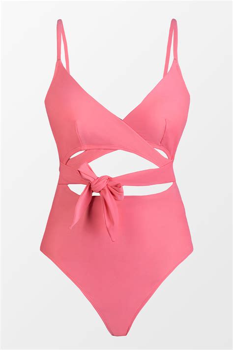 Tie Front Wrap One Piece Swimsuit Pink Cupshe Uk