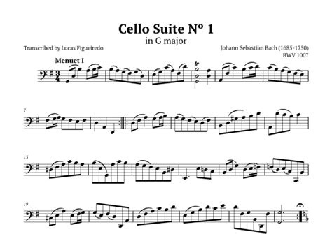 Cello Suite No 1 In G Major Menuet I And Ii Bach Arr Lucas