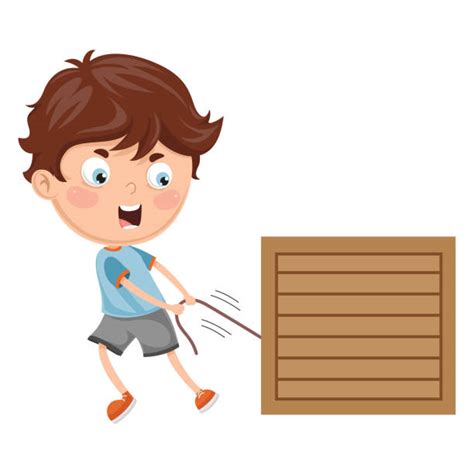 Boy Pulling And Pushing Wooden Box Illustrations Royalty Free Vector