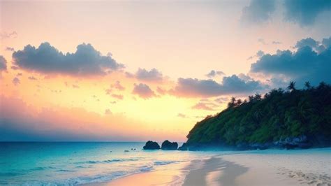 Premium AI Image | A beach at sunset with a pink sky and clouds