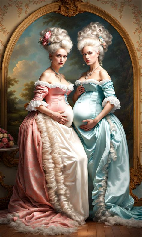 Two Pregnant Lesbians White Haired In Rococo Dress By Tiamatnightmare