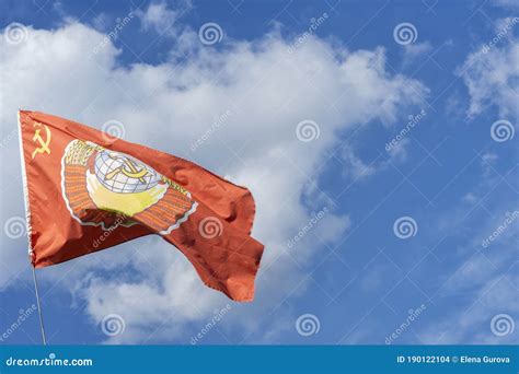 Red USSR Flag with Soviet Emblem Stock Photo - Image of russian ...