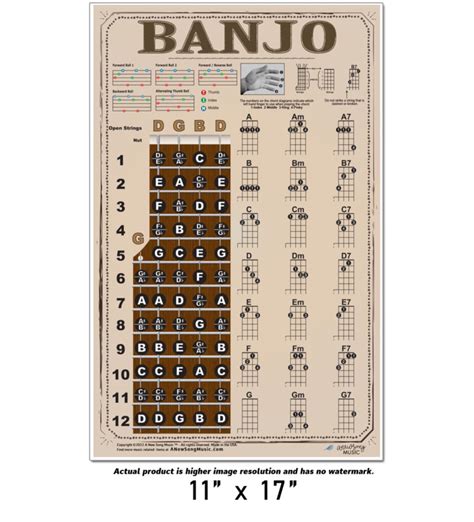 Banjo Poster - Chords Rolls Fretboard Notes - Americana - Open G Tunin ...