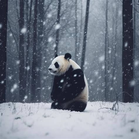 Premium AI Image | A panda bear sits in the snow in the snow.