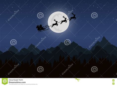 Santa Claus Rides In A Sleigh With Their Reindeer Stock Vector Illustration Of Santa Flying