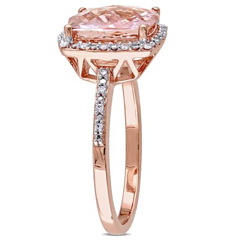 3 10ct Cushion Cut Morganite And Diamond Engagement Ring 14k Rose Gold