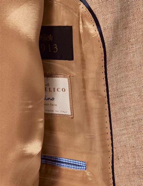 Beige Herringbone Linen Tailored Italian Suit Jacket Collection