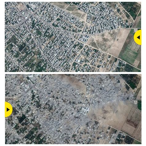 Satellite images of a neighbourhood in Gaza the first was taken on 10. ...