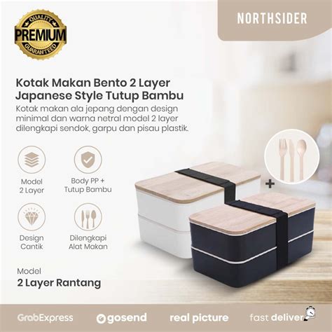 Jual Kotak Makan Rantang Bento Lunch Box 2 Layer Tutup Bambu Japan